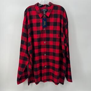 Polo Ralph Lauren XL - XXL Sleepwear Red Button Plaid Long-sleeve Shirt NWT $55